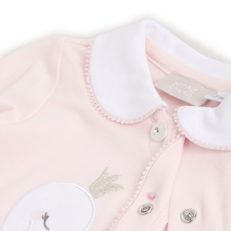 Girls Light Pink Applique Front Opening Babysuit image number 3